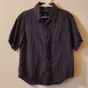 Black & White Striped Button Down Short Sleeve Top